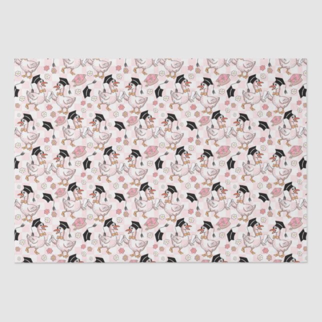 Floral Funny Groovy Goose Graduation Tissue Paper (Front)