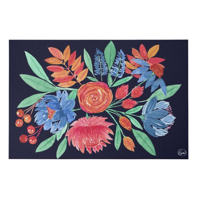 Floral Fusion: Coral and Blue Modern Elegance Faux Canvas Print (Front)