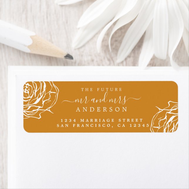  Floral Future Mr Mrs Yellow Return Address Label (Insitu)
