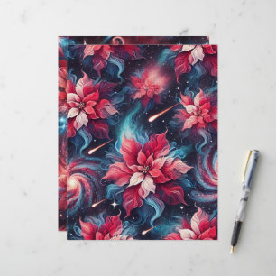 Floral Galaxy Poinsettia Pattern Scrapbook Paper