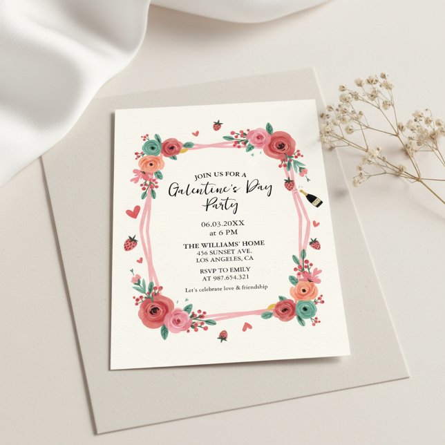 Floral Galentines Day Party Pink Invitation (Floral Party Invite)