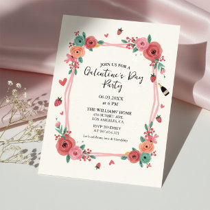 Floral Galentines Day Party Pink Invitation