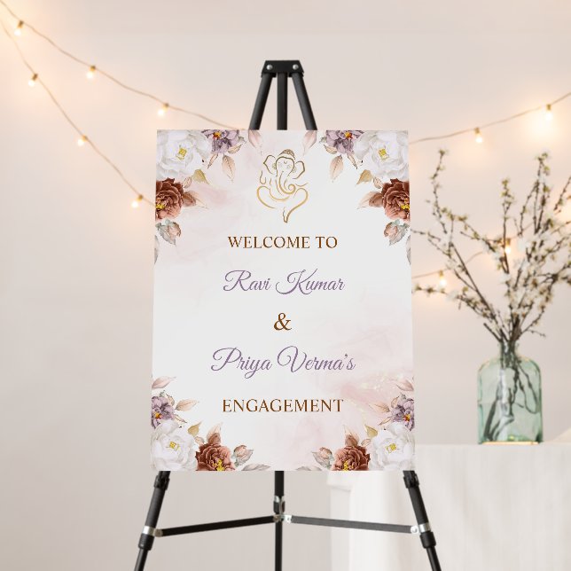 Floral Ganesha Engagement Welcome Sign (In Situ (Stand))