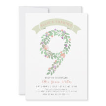 Floral Garden 9th Birthday Party Invite