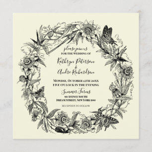 Floral Garden and Butterfly Wreath Wedding Invitation