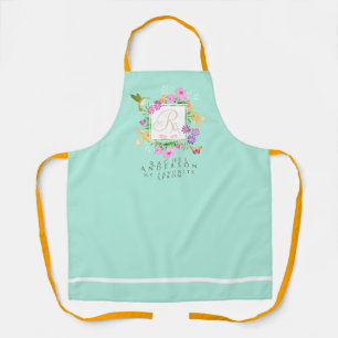 Floral Garden Aqua Monogram Apron