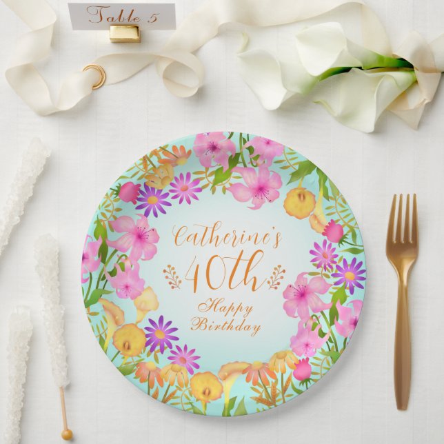 Floral Garden Aqua Paper Plates (Wedding)