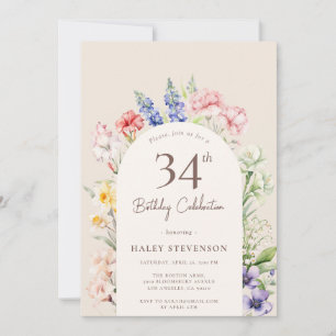 Floral Garden Arch Whimsical Beige 34th Birthday Invitation