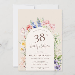 Floral Garden Arch Whimsical Beige 38th Birthday Invitation