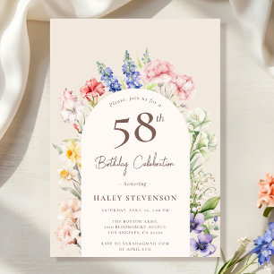 Floral Garden Arch Whimsical Beige 58th Birthday Invitation