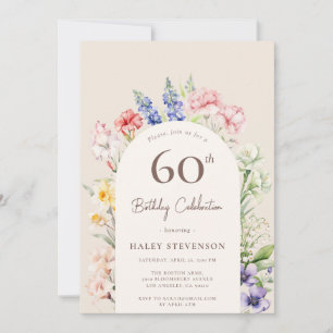 Floral Garden Arch Whimsical Beige 60th Birthday Invitation