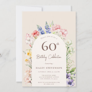 Floral Garden Arch Whimsical Beige 60th Birthday Invitation