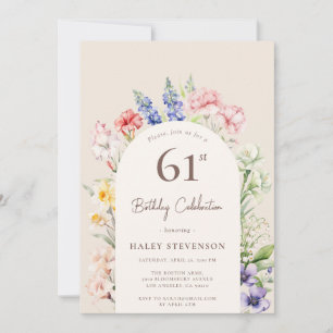 Floral Garden Arch Whimsical Beige 61st Birthday Invitation