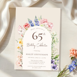 Floral Garden Arch Whimsical Beige 65th Birthday Invitation