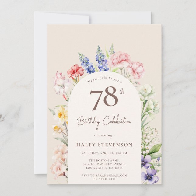 Floral Garden Arch Whimsical Beige 78th Birthday Invitation (Front)