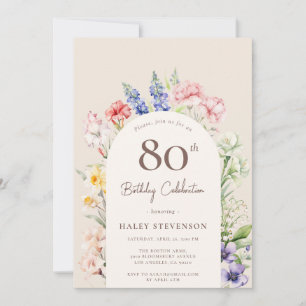 Floral Garden Arch Whimsical Beige 80th Birthday Invitation