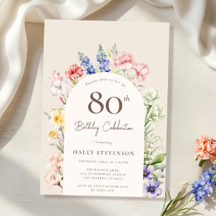 Floral Garden Arch Whimsical Beige 80th Birthday Invitation