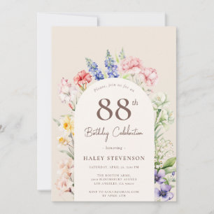Floral Garden Arch Whimsical Beige 88th Birthday Invitation