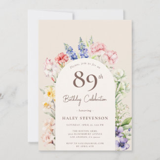 Floral Garden Arch Whimsical Beige 89th Birthday Invitation