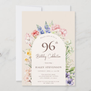 Floral Garden Arch Whimsical Beige 96th Birthday Invitation