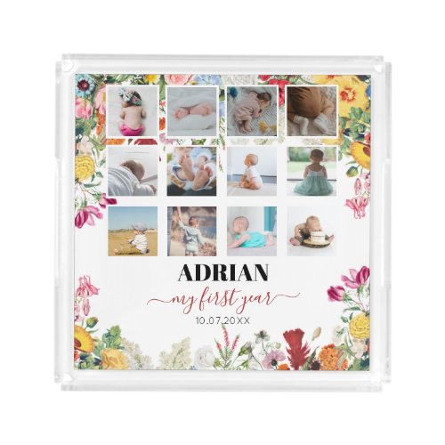 Floral Garden Baby First Year Photo Collage Acrylic Tray