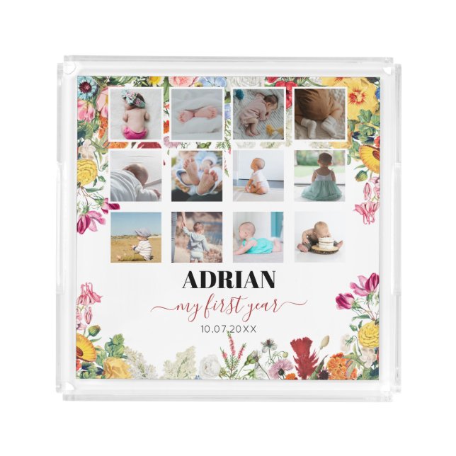 Floral Garden Baby First Year Photo Collage Acrylic Tray (Front)