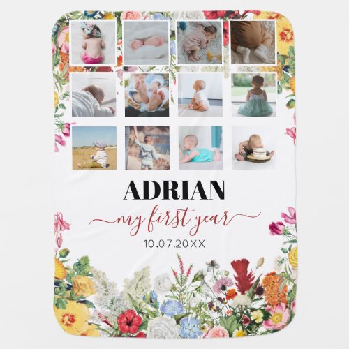 Floral Garden Baby First Year Photo Collage Baby Blanket