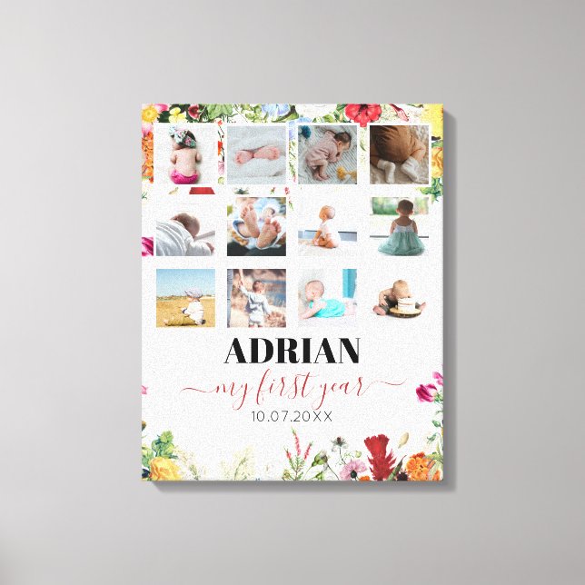 Floral Garden Baby First Year Photo Collage Canvas Print (Front)