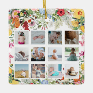 Floral Garden Baby First Year Photo Collage Ceramic Ornament