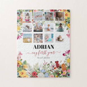 Floral Garden Baby First Year Photo Collage Jigsaw Puzzle
