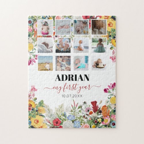 Floral Garden Baby First Year Photo Collage Jigsaw Puzzle