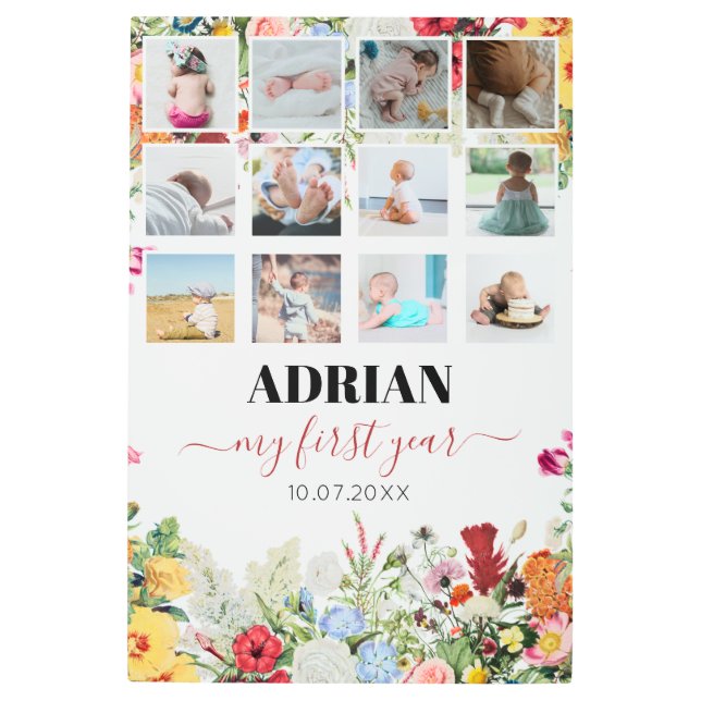 Floral Garden Baby First Year Photo Collage Metal Print (Front)