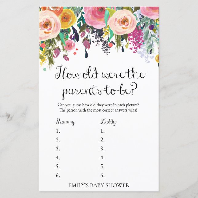 Floral Garden Baby Shower Game PRINTED (Front)
