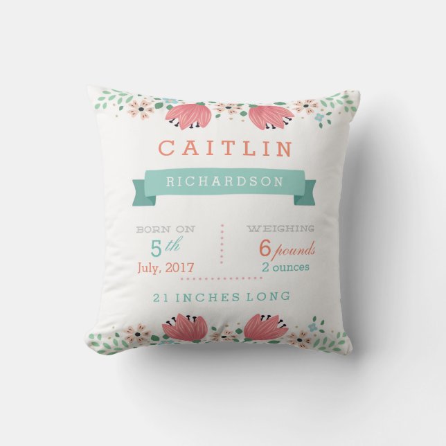 Floral Garden Baby Stats Pillow (Front)