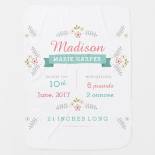 Floral Garden Birth Announcement Baby Blanket