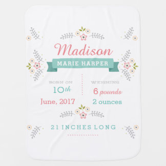 Floral Garden Birth Announcement Baby Blanket