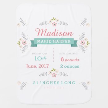 Floral Garden Birth Announcement Baby Blanket by OS_Designs at Zazzle