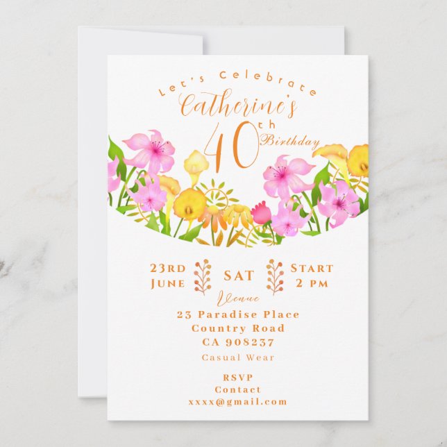 Floral Garden Birthday Invitation (Front)