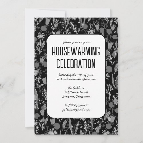Floral Garden Black Custom HOUSEWARMING PARTY Invitation