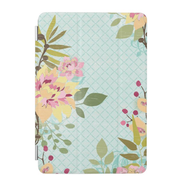 Floral Garden, Blue Background iPad Mini Cover (Front)
