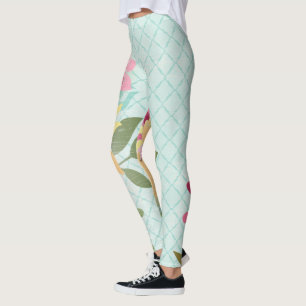 Floral Garden, Blue Background Leggings