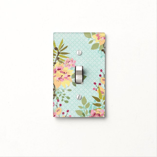 Floral Garden, Blue Background Light Switch Cover (In Situ)