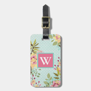 Floral Garden, Blue Background Luggage Tag