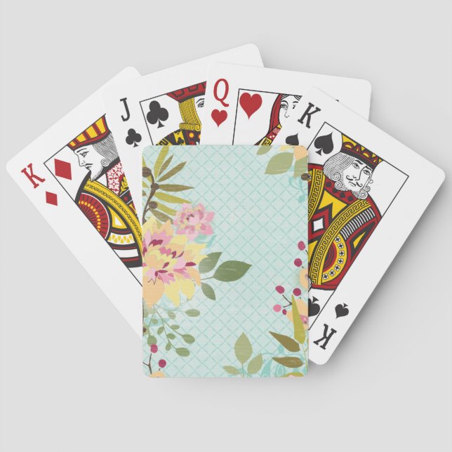 Floral Garden, Blue Background Poker Cards (Back)