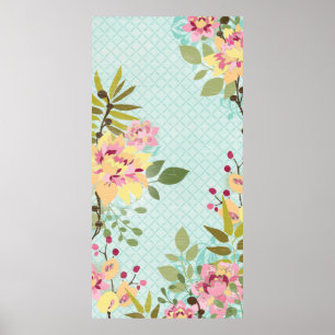 Floral Garden, Blue Background Poster
