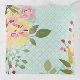 Floral Garden, Blue Background Trinket Tray