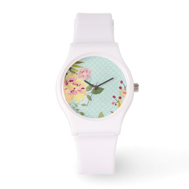 Floral Garden, Blue Background Watch (Front)