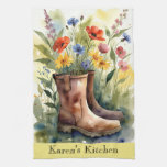 Floral Garden Boots and Wildflowers Kitchen Towel