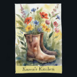 Floral Garden Boots and Wildflowers Kitchen Towel<br><div class="desc">This customizable watercolor kitchen towel is a perfect gift for the gardner in your life or for yourself and is sure to brighten up any kitchen. I hope it makes you happy . . . that is my goal and passion! ⭐You can be creative and customize all my designs by...</div>