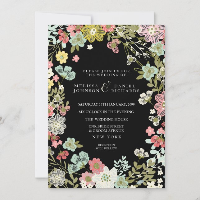 Floral Garden Border Wedding Invitation (Front)